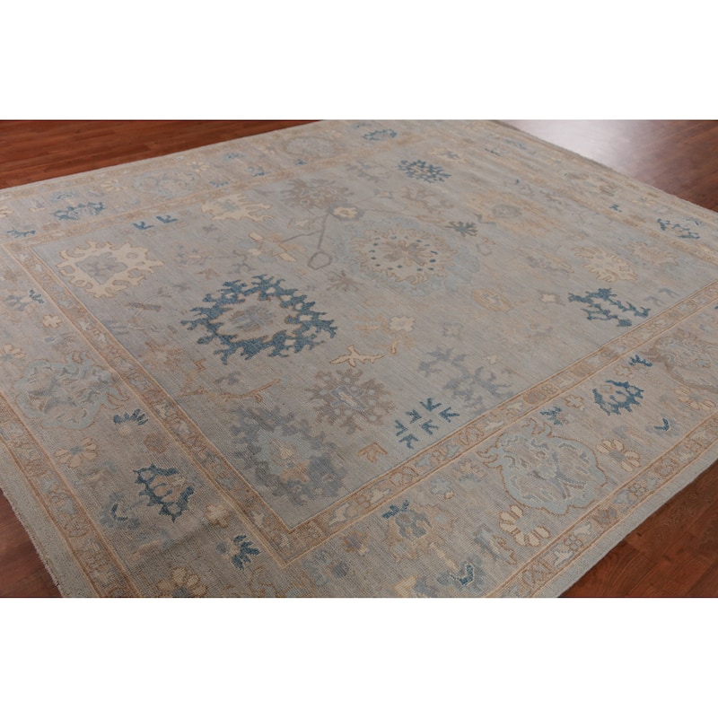Hand Knotted Oriental 100% Wool Carpet Transitional All-Over Greys & Charcoal Oushak Area Rug - 9' 9'' X 8' 3''