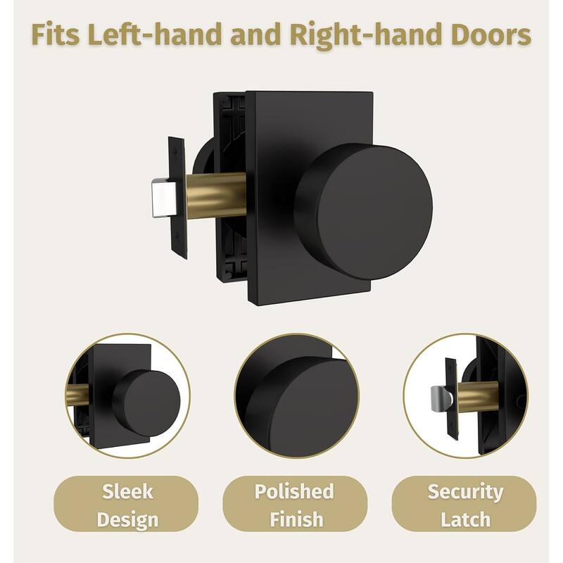 Modern Mega Handles LAURA Keyless Reversible Round Passage Door Knob for Hallway, Closet, Bathroom, Easy Install