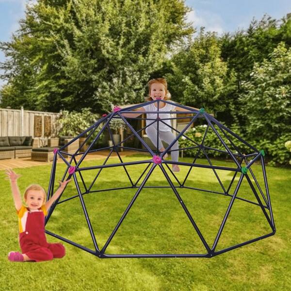 slide 2 of 7, XCF006 Ten sided climbing frame for outdoor playground for age 3+ climber with Colorful Climbing Stones 10ft Black