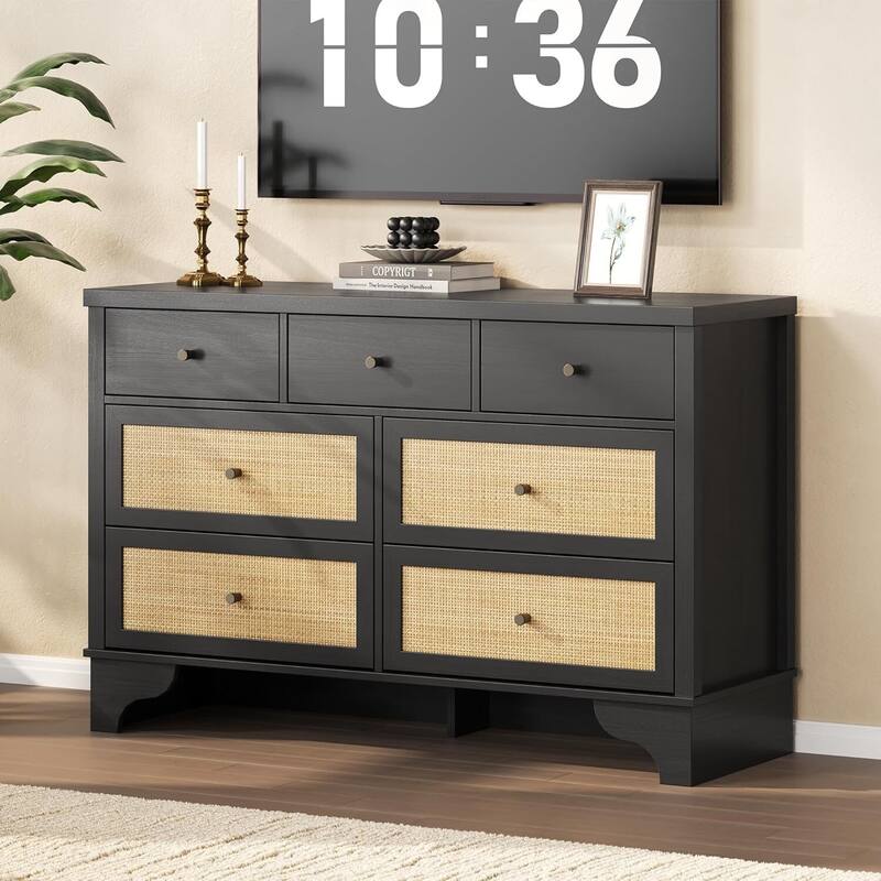 47.3" Wide Rattan 7 Drawer Dresser Storage Organizer for Bedroom