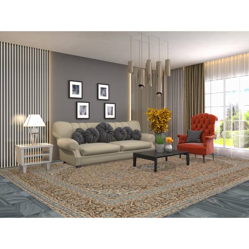 Traditional Mashad Vintage Persian Rug Handmade Orange Wool Carpet - 9'4" x 13'3"