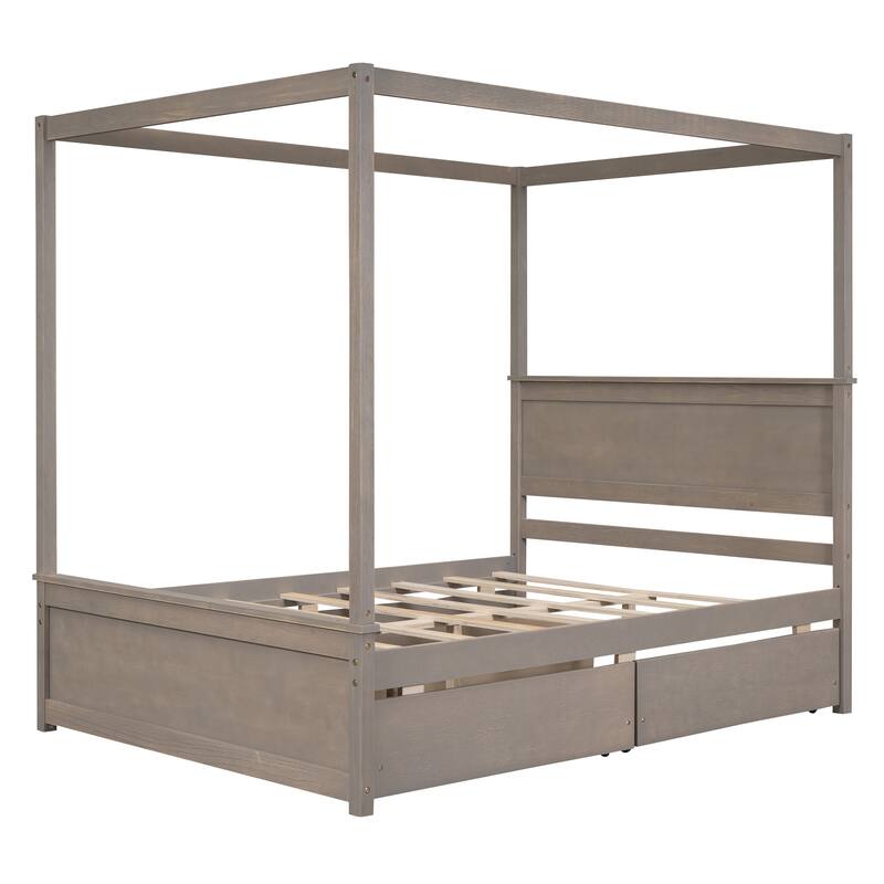 Full Canopy Platform Bed with Storage Drawers
