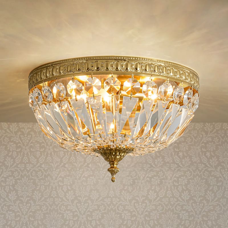 13 in. Industrial Vintage Brushed Brass Cone Crystal Flush Mount - 12.9 in. W x 8.07 in. H