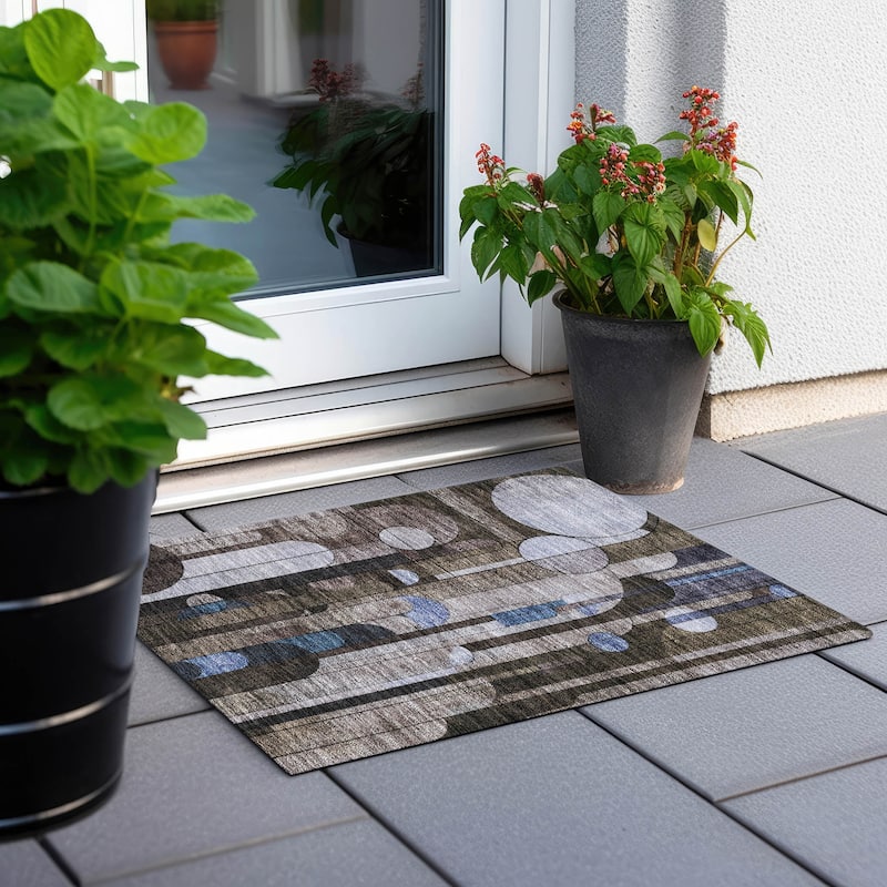 Machine Washable Indoor/ Outdoor Abstract Deco Chantille Rug
