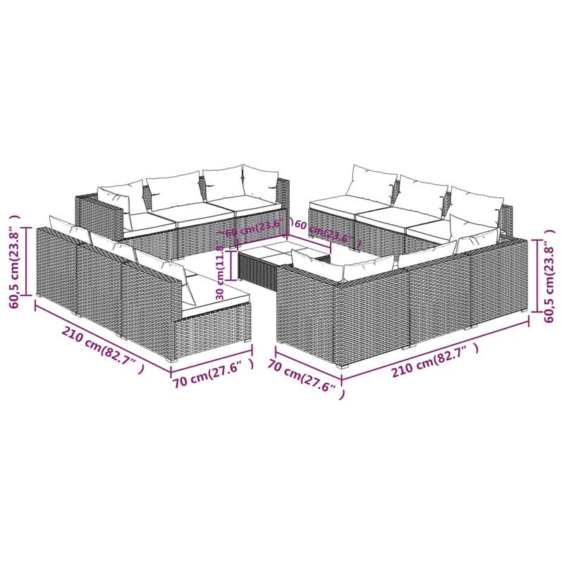 vidaXL Patio Lounge Set Outdoor Sectional Sofa Set Table Garden Poly Rattan