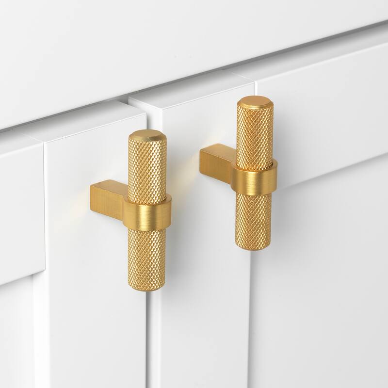 2.25 in Brass Gold European Knurled Solid Steel Cabinet T-Bar (Pack of 25) - Brass Gold