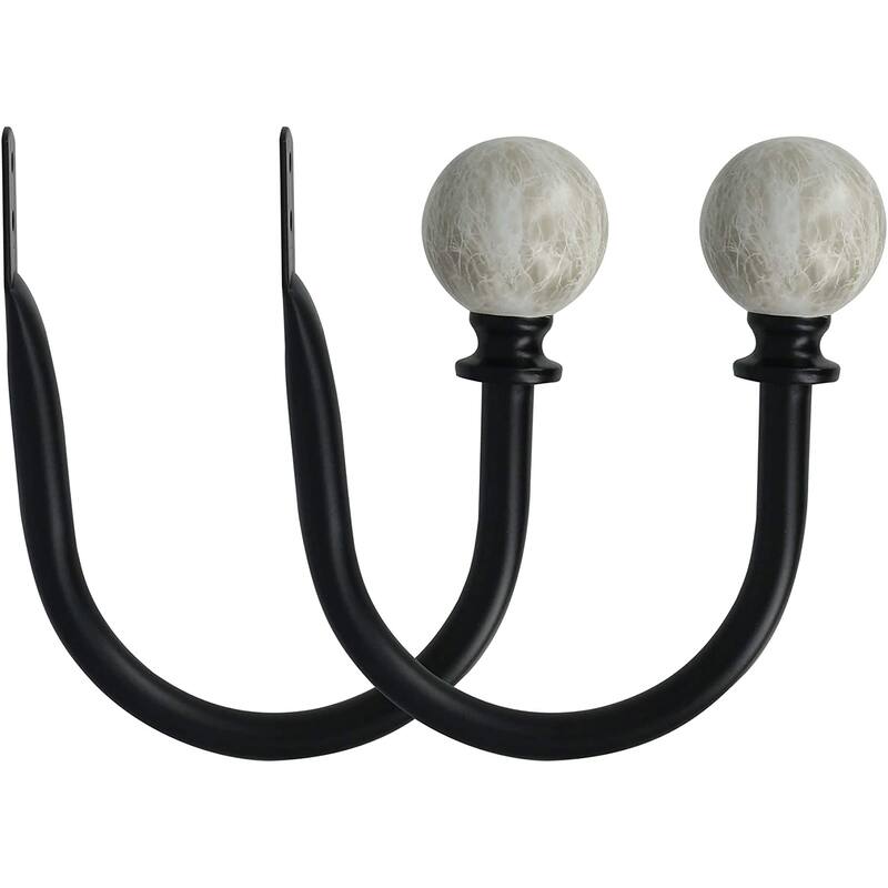 MERIVILLE Set of 2 Decorative Spanish White Marble Ball End Window Curtain Holdbacks - Black - Set of 2