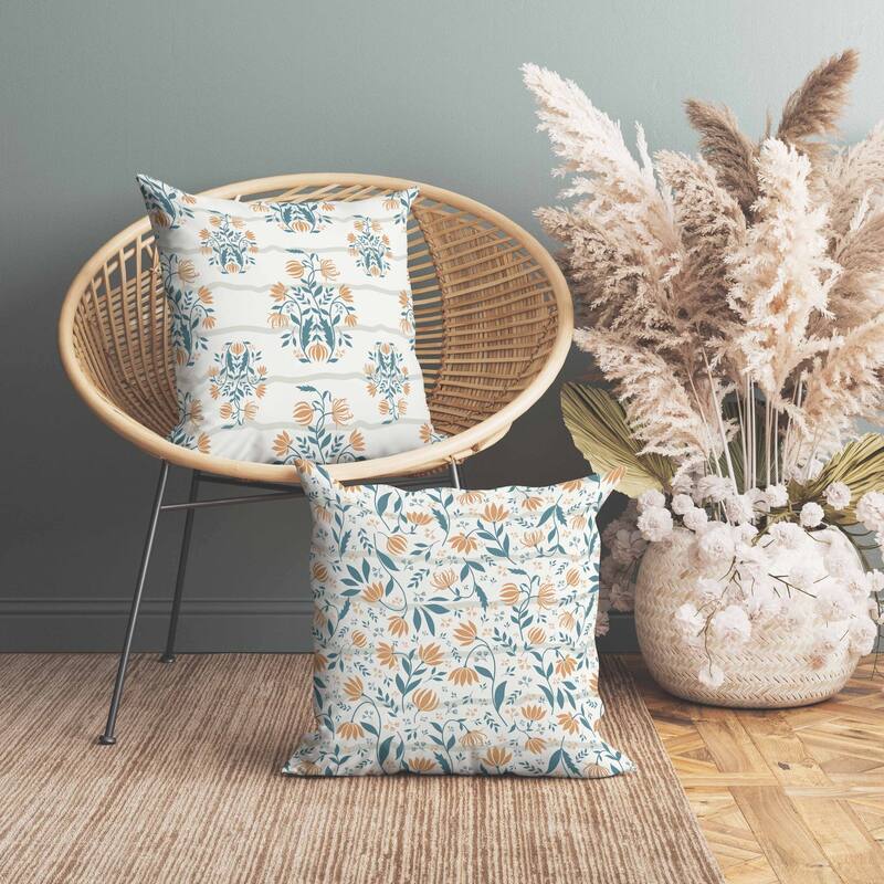 Sophisticated Floral Faux Suede Reversible Throw Pillow Orange and Teal