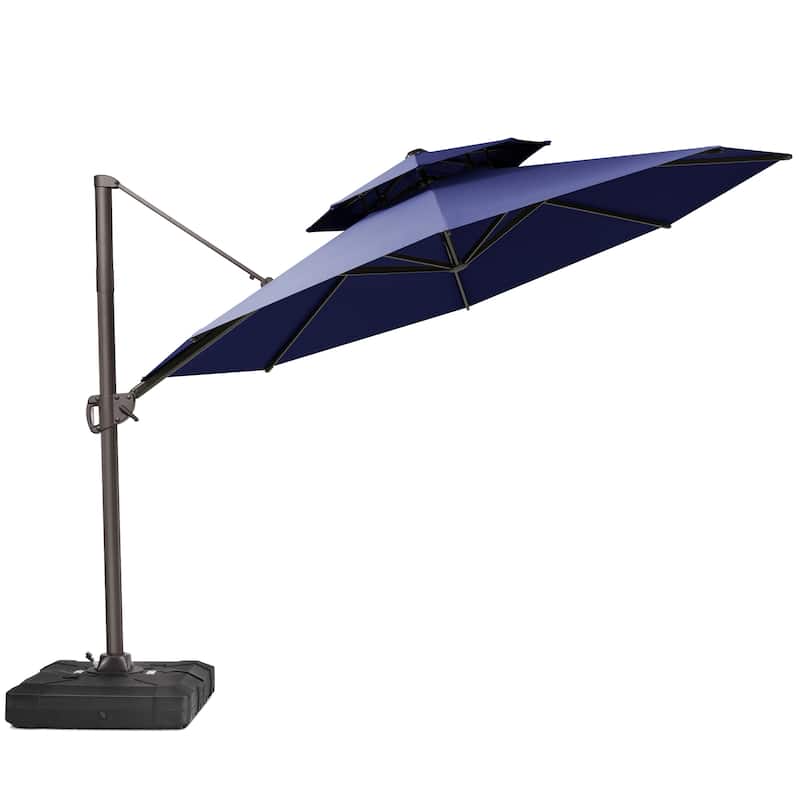 Pellebant 11FT Patio Cantilever Umbrella Round Double Top with Base Stand