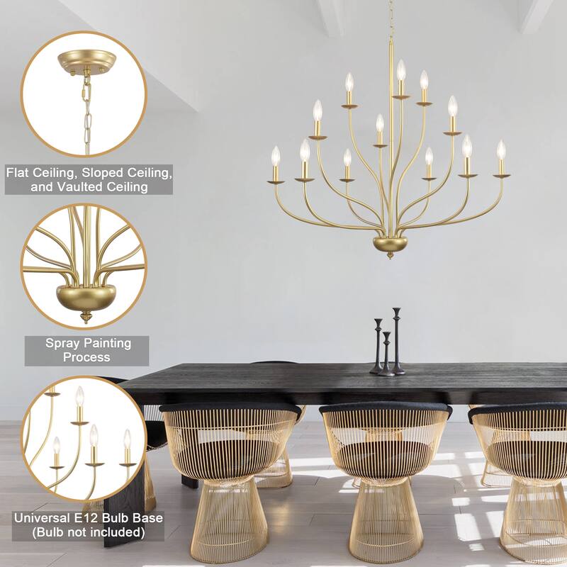 12-Light Candlestick Hanging Linear Chandelier Lighting 3-Tier Ceiling Light Fixture for Kitchen Island