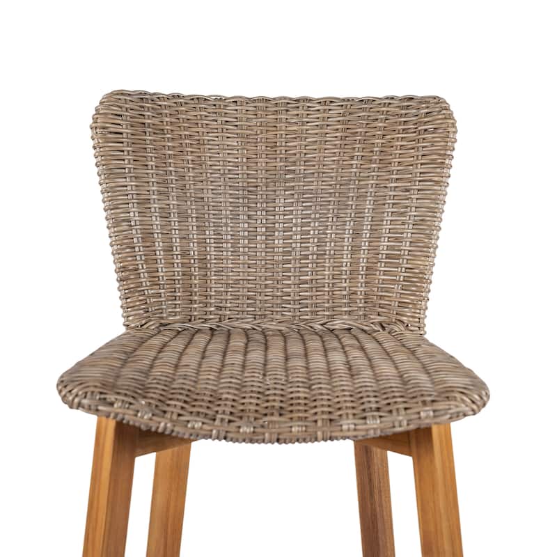 Christopher Knight Home - Lina Acacia and Rattan Outdoor Barstool (Set of 2)
