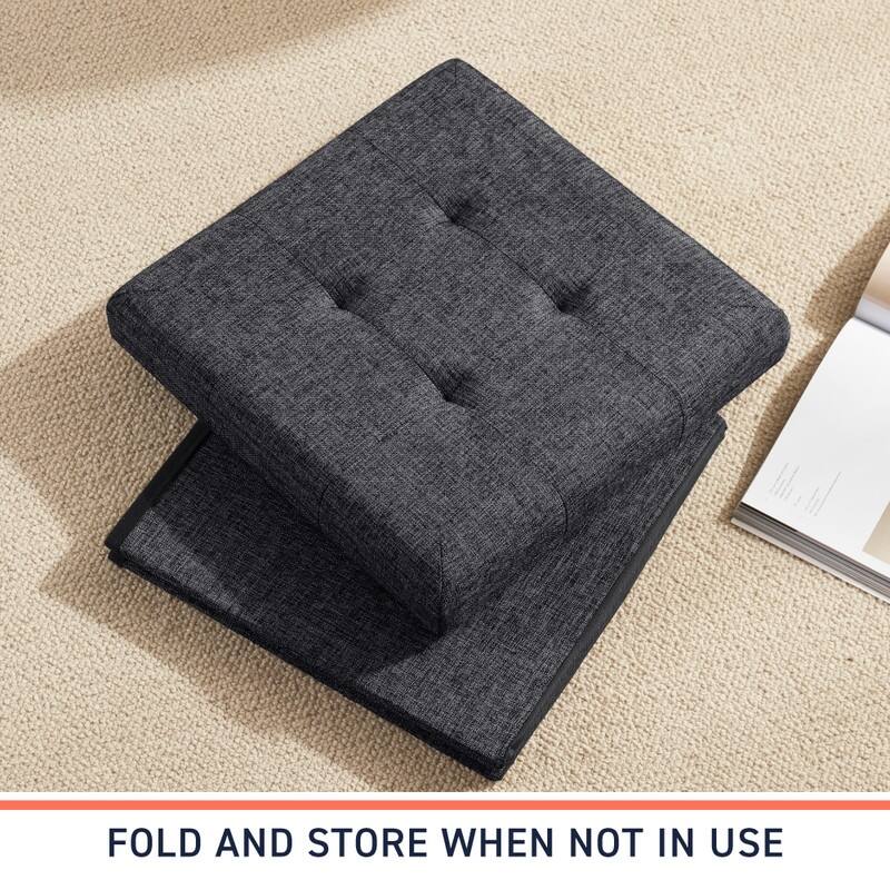 2 Pack - 15" Collapsible Square Cube Storage Ottoman, Perfect for Dorms, Livingroom and Bedroom