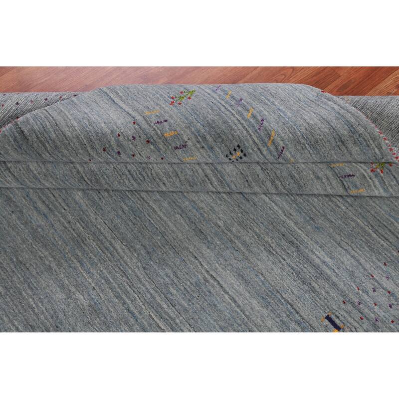 Hand Knotted Oriental 100% Wool Carpet Tribal Stripe Greys & Charcoal Gabbeh Area Rug - 8' 4'' X 5' 11''