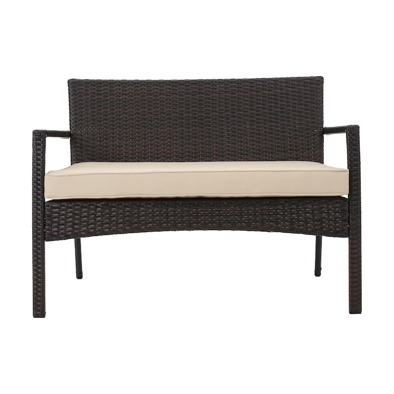 Casie 4pc Outdoor Set, 1 Table 2 Accent Chairs 1 Loveseat, Brown Rattan