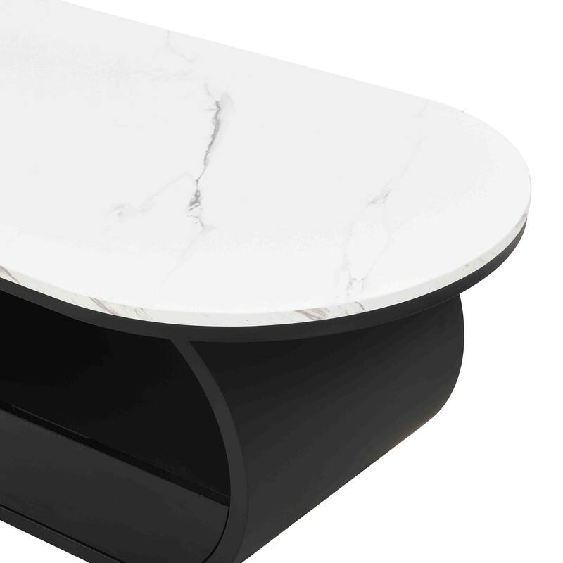 47.24" Oval Coffee Table, Faux Marble Coffee Table with Storage Drawer, Luxury Coffee Accent Center Table
