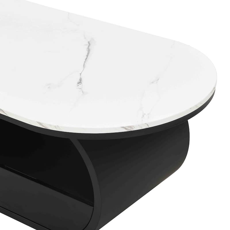 Luxury Industrial Oval Coffee Table, 47.24'' Coffee Table with Storage Drawer, Metal Center Table for Living Room