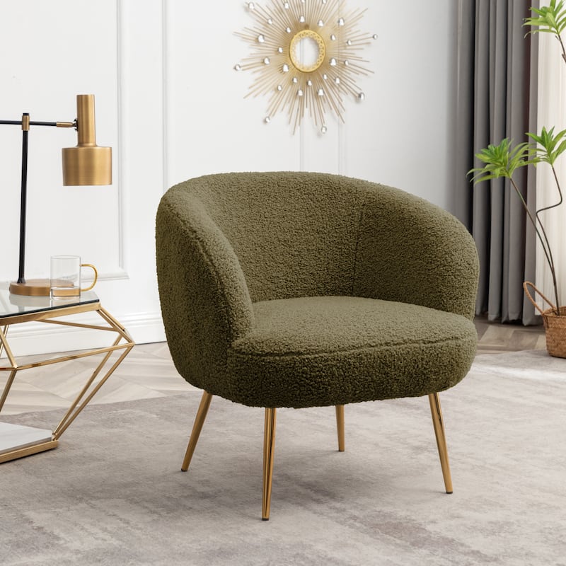 Porthos Home Yui Teddy Fabric Barrel Accent Chair with Golden Chrome Legs