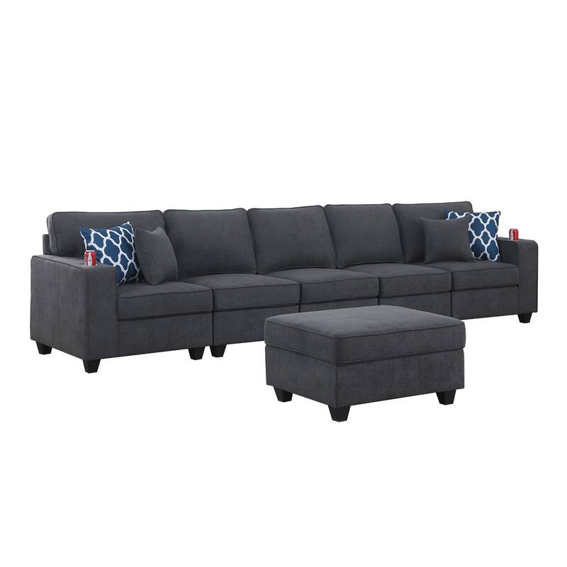 Woven Upholstered 5-Seater Sofa with Ottoman in Stone Gray