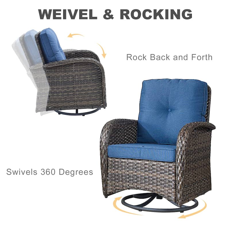 Gymojoy Outdoor 3-piece Rattan Wicker Rocking Swivel Chair Set
