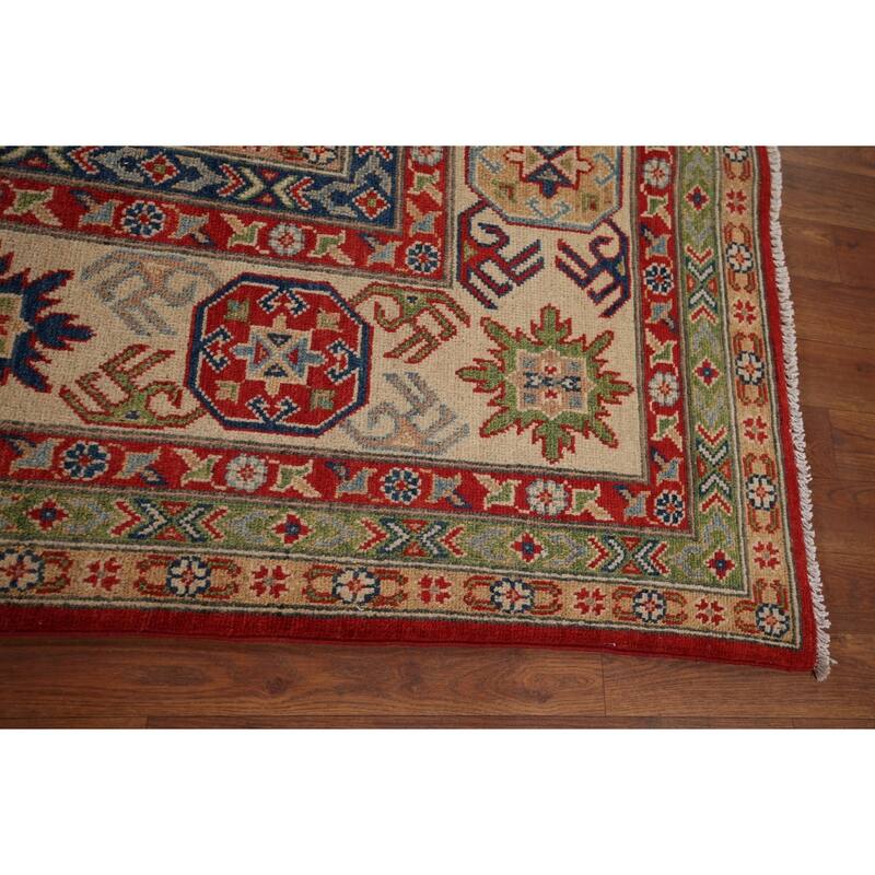 Geometric Red Kazak Area Rug Hand-Knotted Wool Carpet - 8'11" x 11'10"
