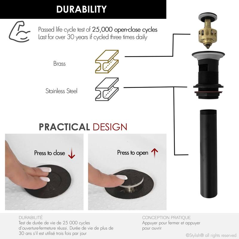 STYLISH Pop-Up Bathroom Sink Drain with Overflow (Set of Two)