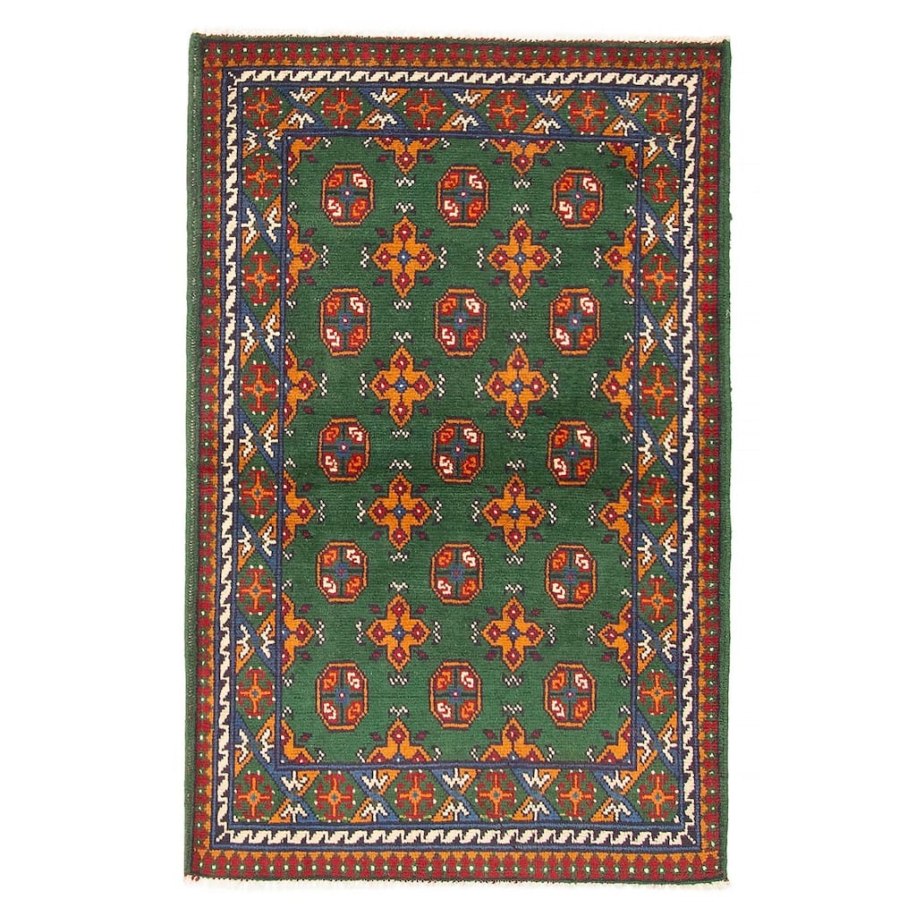 ECARPETGALLERY Hand-knotted Afghan Green Wool Rug - 3'1 x 4'9
