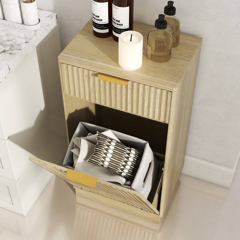 10-Gallon Tilt-Out Trash Can Cabinet with Drawer & Pull-Out Bin