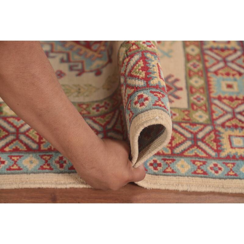 Geometric Kazak Foyer Rug Hand-Knotted Wool Carpet - 2'10" x 4'1"