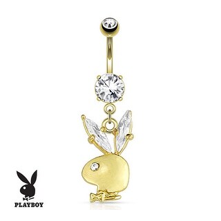 14K YELLOW GOLD TRIPLE PLATED PLAYBOY BUNNY SIMULATED DIAMOND BELLY NAVEL RING 14K YELLOW GOLD TRIPLE PLATED PLAYBOY BUNNY SIMULATED DIAMOND BELLY NAVEL RING