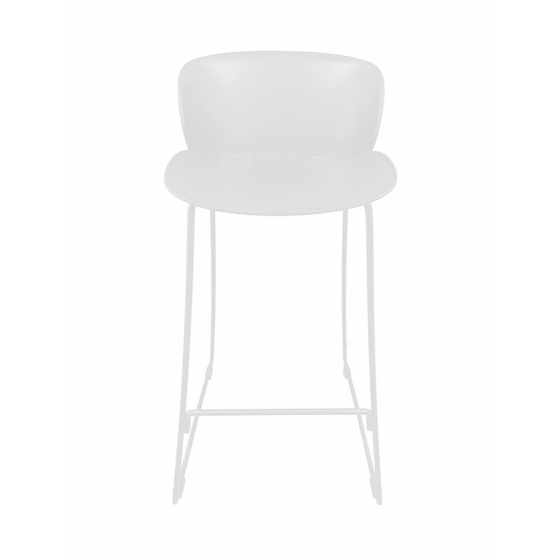 Sia 30 Inch Barstool Chair Set of 2, Curved Back, Square White Metal Legs