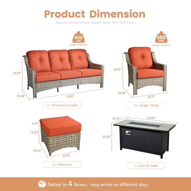XIZZI 7-Piece Patio Seating Set with Cushions and Fire Pit Table