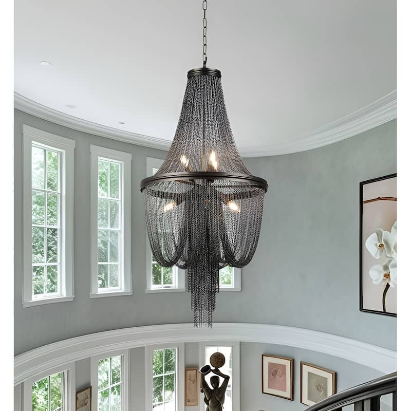 6-Light Glam Graphite Tassel Chain Chandelier - Graphite