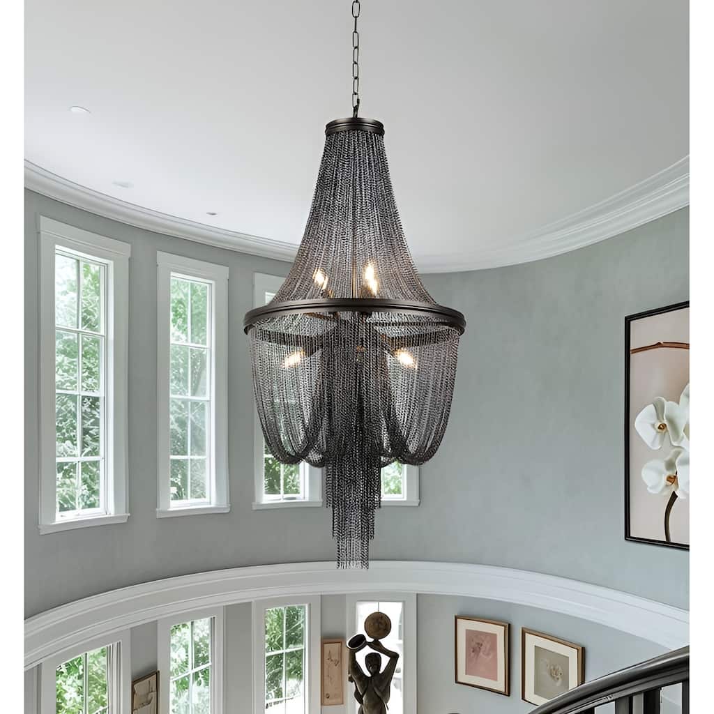 6-Light Glam Graphite Tassel Chain Chandelier