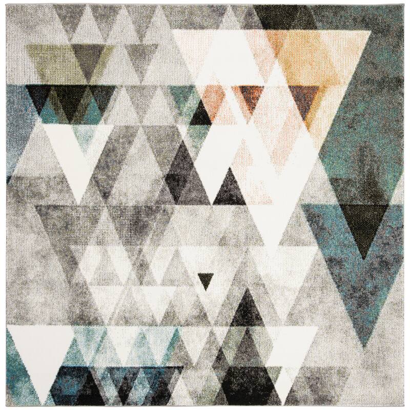 SAFAVIEH Porcello Lizet Mid-Century Modern Abstract Rug - 4' Square - Grey/Blue