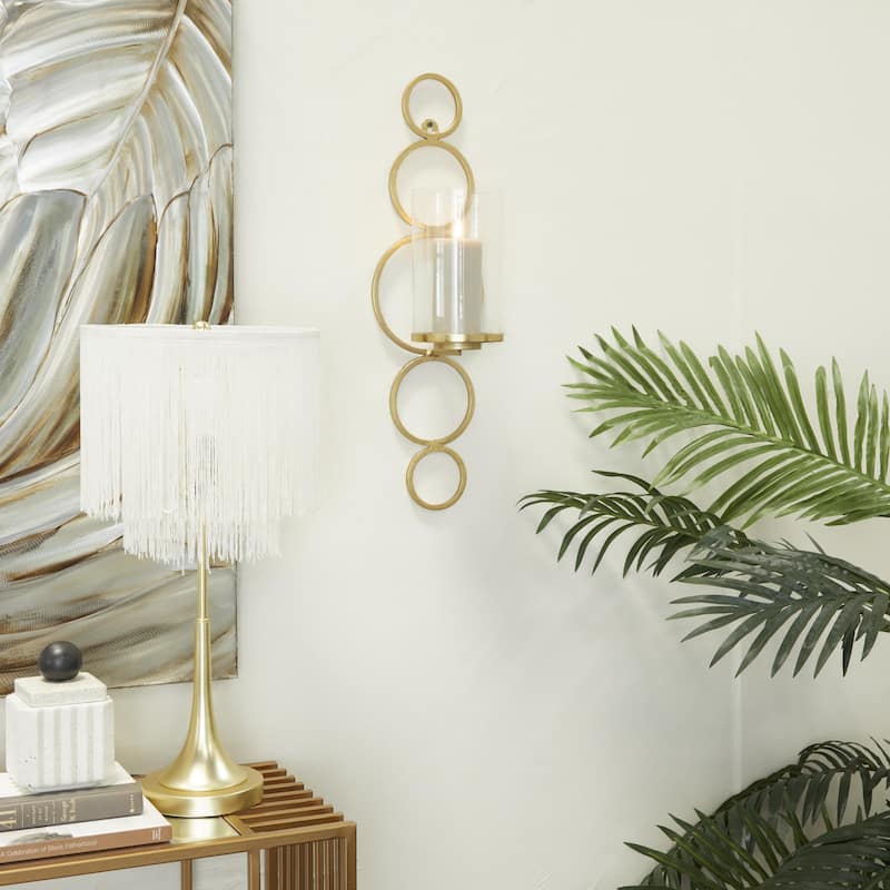 Metal Single Candle Indoor Outdoor Wall Sconce with Glass Holder - Black, Silver or Gold - CosmoLiving by Cosmopolitan