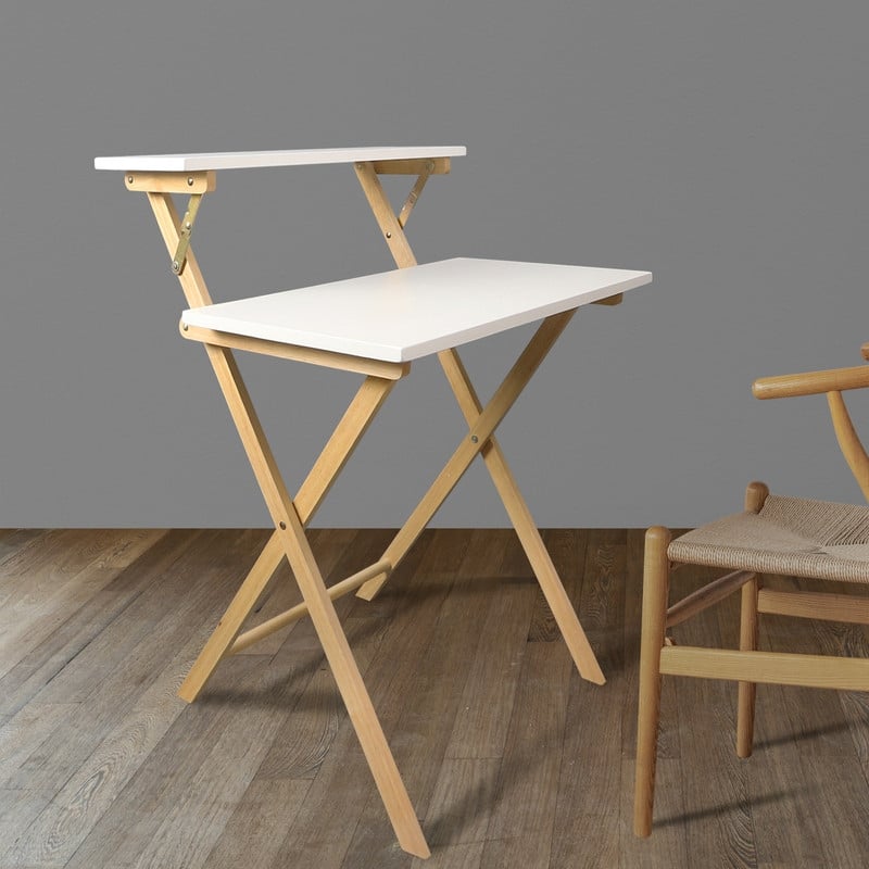 Solid Wood 2-tier Folding Laptop Working Desk - White