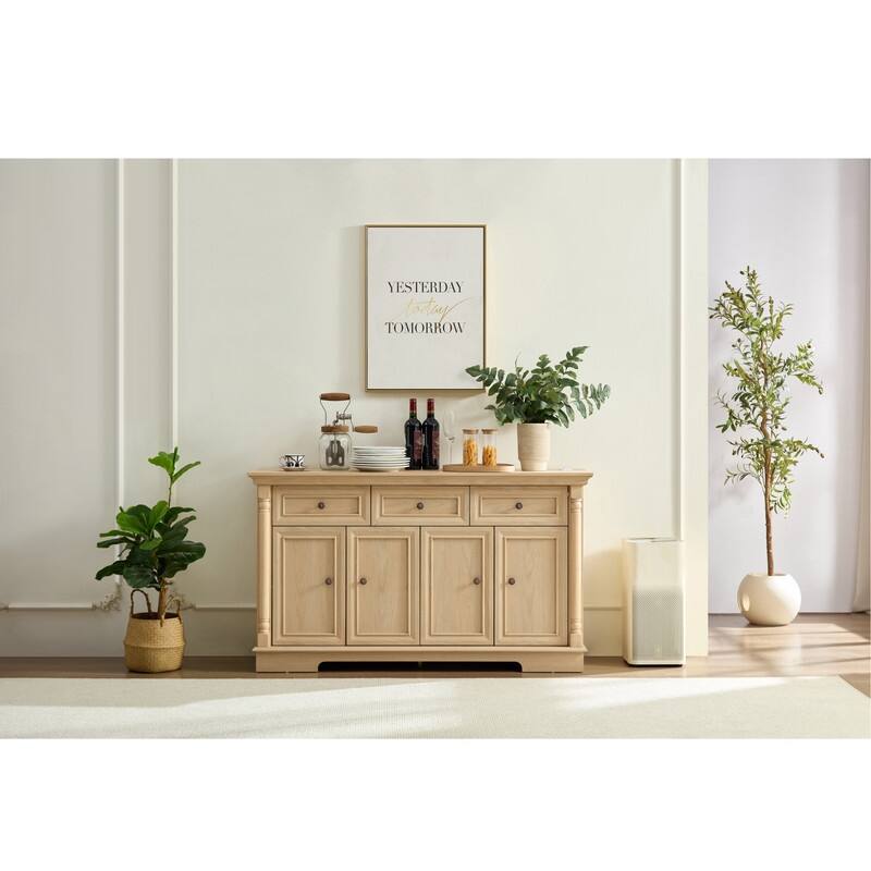 Farmhouse Roman Column Cabinet‌ – Wooden Storage Unit with Drawers & Doors, Coffee Bar & Wine Cooler for Kitchen or Hallway