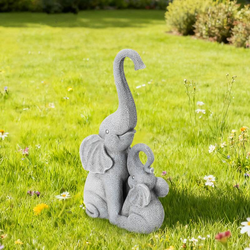 Glitzhome 18.25''H Resin Mother and Baby Elephant Statue