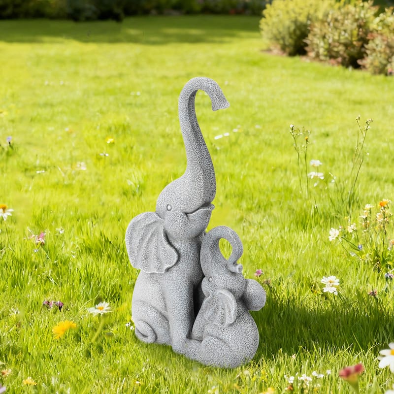 Glitzhome 18.5"H Outdoor Elephant Fountain or Statue for Patio, Yard, Porch Decor
