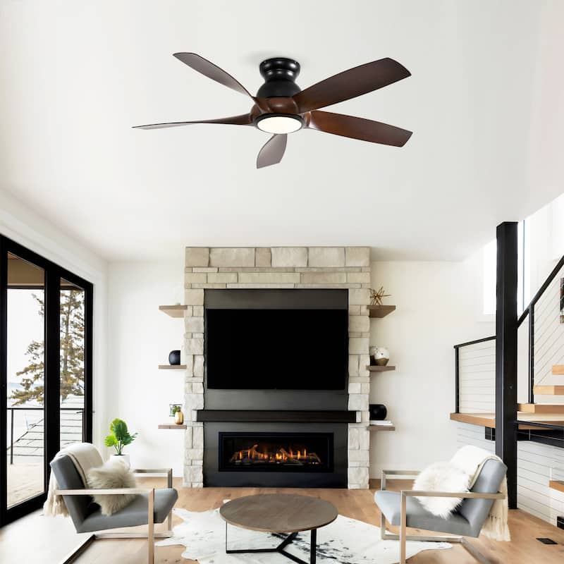 56 Inch 5 PCS ABS Blades Ceiling Fan With Light Kit 3 Color LED Light Source, DC 6 Speed,Remote Control