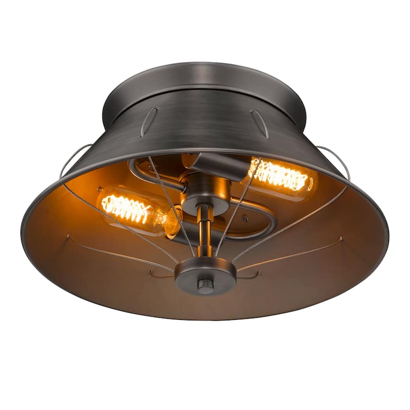 Golden Lighting Whitaker 2-light Flush Mount in Aged Steel