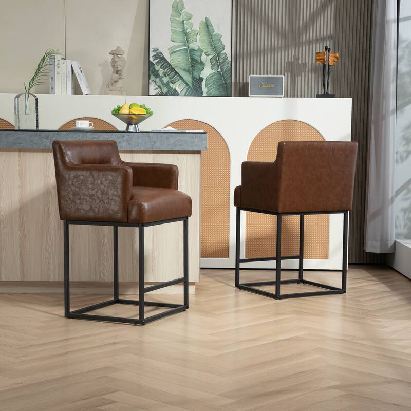 House Hold Counter Height Bar Stools Set of 2,Modern Square PU Bar Stool