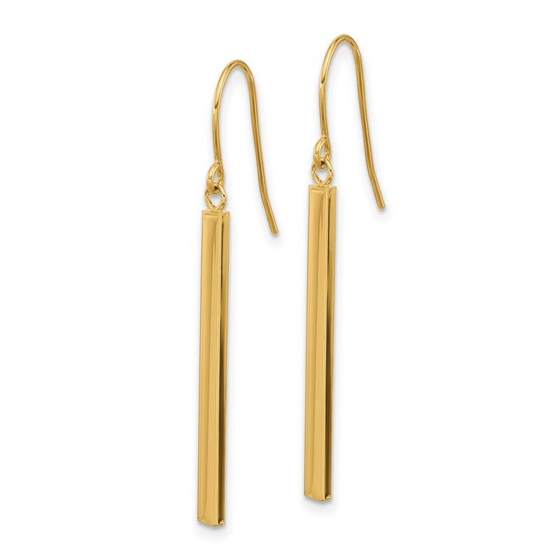 Curata 14k Yellow Gold 41.3x1.5mm Polished Bar Dangle Hook Earrings