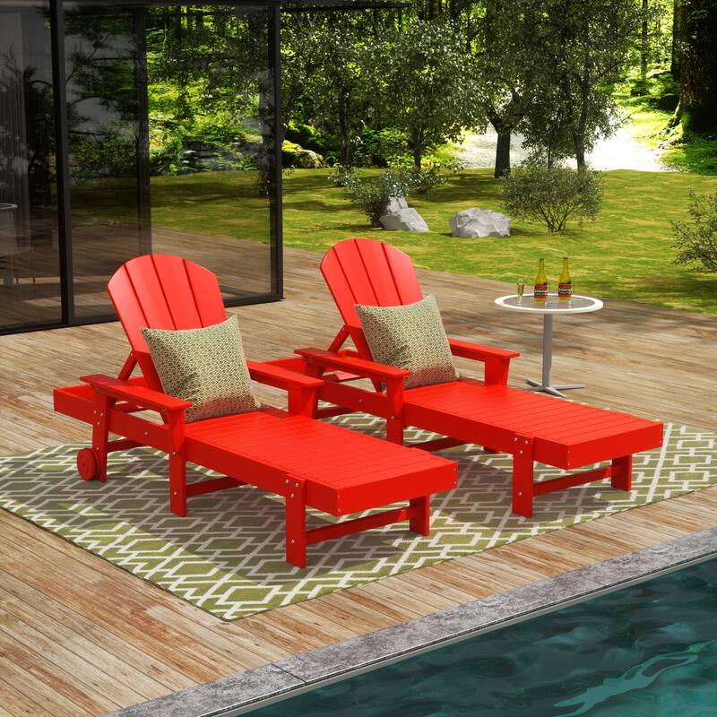 Polytrends Laguna Hdpe All Weather Outdoor Patio Pool Reclining Chaise Lounge With Arms And Wheels (Set Of 2) - Red