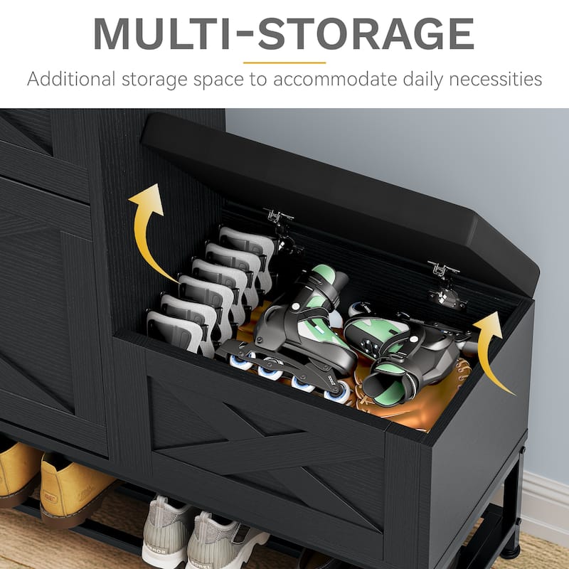 Farmhouse Shoe Storage Cabinet with Shoe Bench Entryway Shoe Storage with 2 Flip Drawers for 16 Pairs - 9.4W" x 47.1"L x 41.3"H
