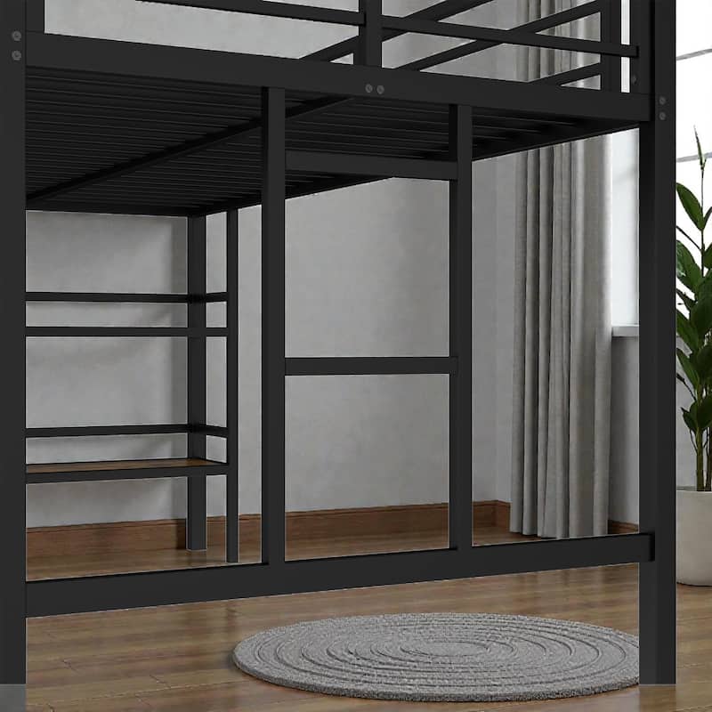 Twin Metal Loft Bed with Storage Shelf, Ladder and Guardrails, Space Saving Loft Bed Frame for Kids