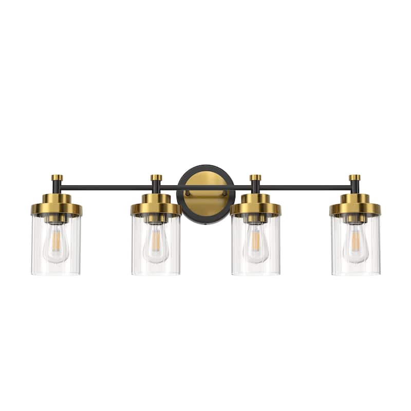 Modern Dimmable Vanity Light with Clear Ribbed Glass Shades E26 Sockets