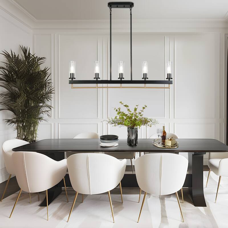 Modern Industrial 3/5-Light Chandelier Black Gold Kitchen Island Light Fixture with Clear Glass for Dining Room