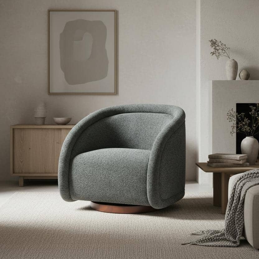 Christopher Knight Home - Boucle Upholstered 360° Swivel Accent Chair, Walnut-Finished Solid Wood Base & Ergonomic Curved Back