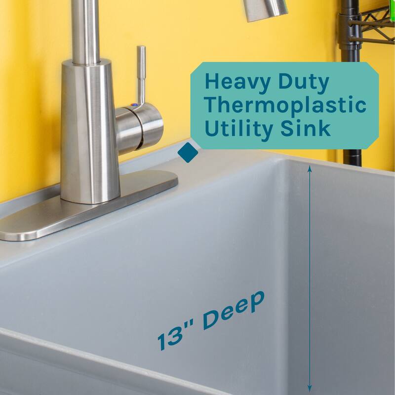 TEHILA Utility Sink Laundry Tub with Stainless Finish High Arc Faucet - N/A